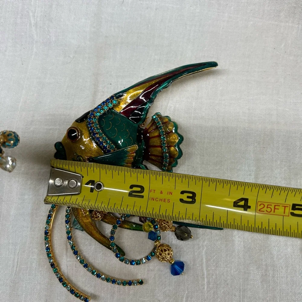 Lunch at the Ritz Articulated Angel Fish Jewelry Set Brooch Pendant & Earrings